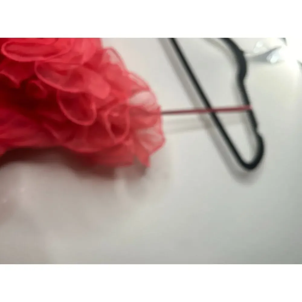 ASOS Design Red Bodycon Ruffle Mesh Bandeau Neck Strapless Mini Dress 4 - Picture 12 of 13